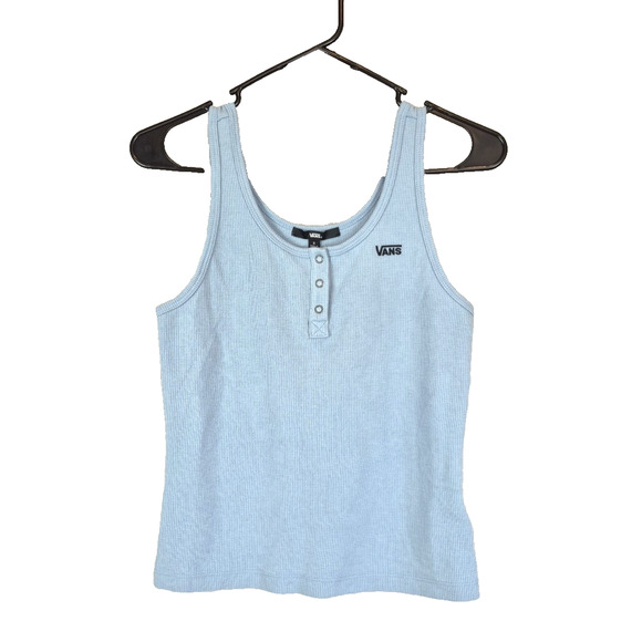 Vans Tank Top Womens Small Light Blue Waffle Knit 1/4 Button Summer Outdoors Sun - Picture 1 of 11
